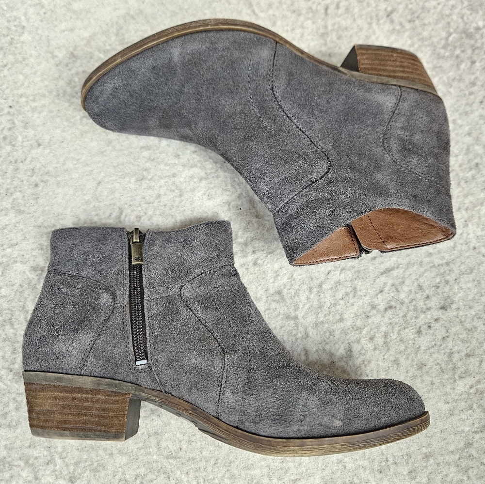 Lucky Brand Gray Suede Zip Ankle Booties